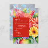 レインボーカラフルフラワーズ結婚式招待状 出欠カード (正面/裏面)