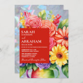 レインボーカラフルフラワーズ結婚式招待状 招待状 (正面/裏面)