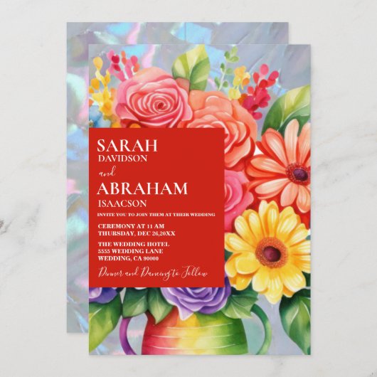 レインボーカラフルフラワーズ結婚式招待状 招待状 (正面/裏面)