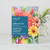 レインボーカラフルフラワーズ結婚式招待状 招待状 (スタンド正面)