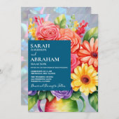 レインボーカラフルフラワーズ結婚式招待状 招待状 (正面/裏面)