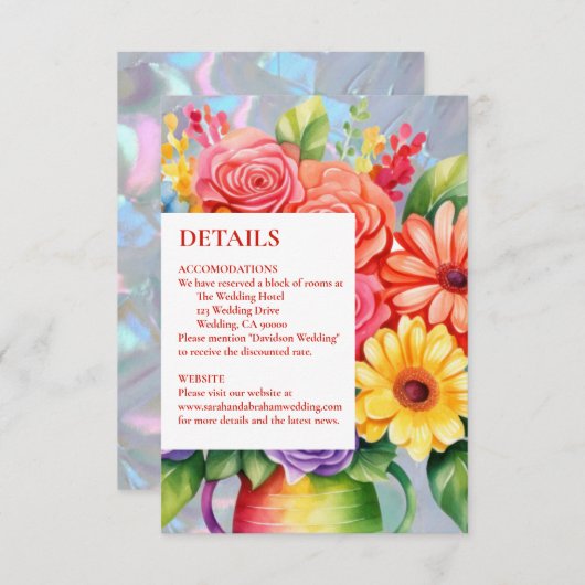 レインボーカラフルフラワーズ詳細エンクロージャカード 出欠カード (正面/裏面)