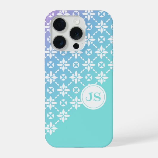 レインボーカラフルフラワーパターンモノグラムイニシャル iPhoneケース (裏面)