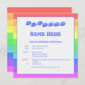 レインボーカラフルブルーおもしろい子供の誕生日パーティー 招待状 (正面/裏面)