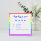 レインボーカラフルブルーおもしろい子供の誕生日パーティー 招待状 (スタンド正面)