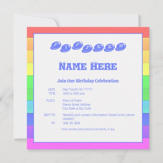 レインボーカラフルブルーおもしろい子供の誕生日パーティー 招待状 (正面)