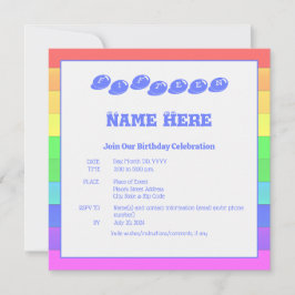 レインボーカラフルブルーおもしろい子供の誕生日パーティー 招待状