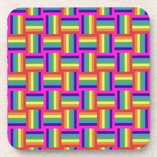 レインボーカラフルブロックパターン コースター (正面)