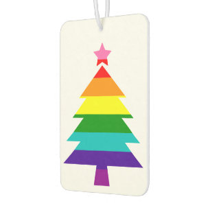 レインボーカラフルプライドストライプのクリスマスツリー カーエアーフレッシュナー
