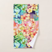 レインボーカラフルプルメリアハワイバスタオルセット バスタオルセット (ハンドタオル)