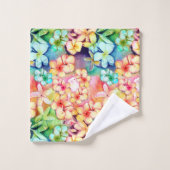 レインボーカラフルプルメリアハワイバスタオルセット バスタオルセット (ウォッシュタオル)