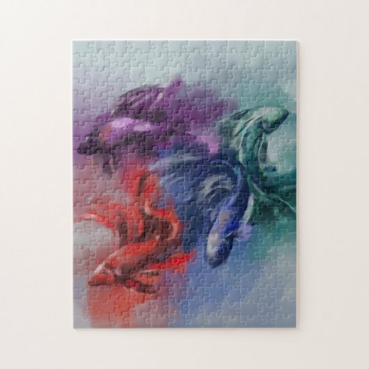レインボーカラフルベッタフィッシュ緑の赤紫 ジグソーパズル (縦)