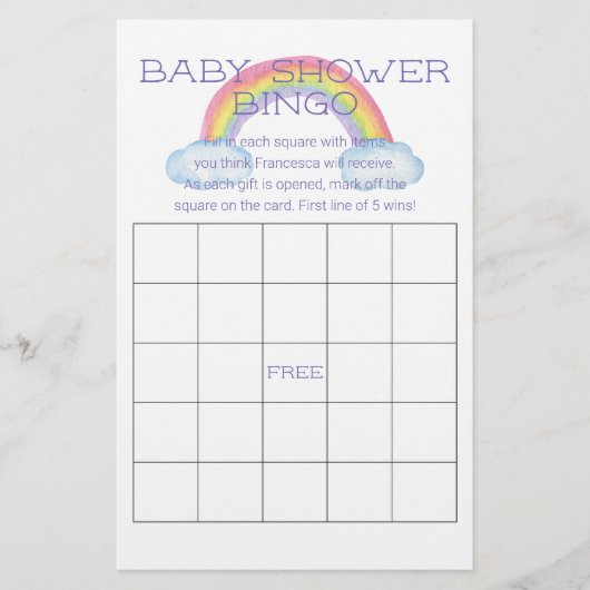 レインボーカラフルベビーシャワービンゴゲームカード チラシ (正面)