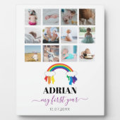 レインボーカラフルベビー1年目のフォトコラージュ フォトプラーク (正面)
