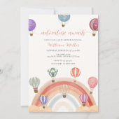 レインボーカラフルホットエアバルーン赤ちゃんシャワー 招待状 (正面)