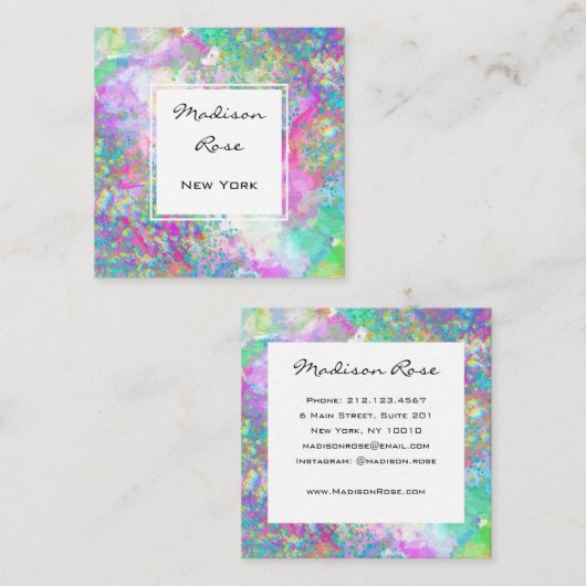 レインボーカラフルホログラフィックラグジュアリートレンディーモダン スクエア名刺 (正面/裏面)