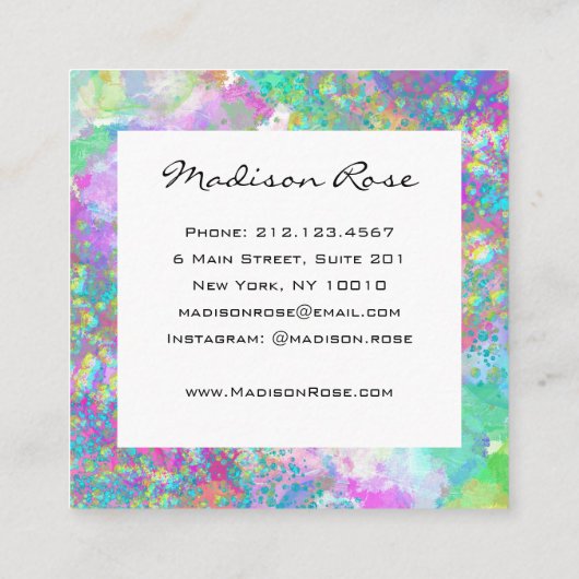 レインボーカラフルホログラフィックラグジュアリートレンディーモダン スクエア名刺 (裏面)