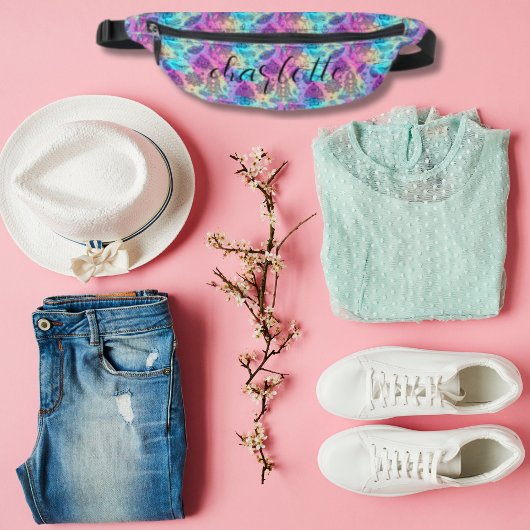 レインボーカラフルボホトライバルアートパターン ファニーパック