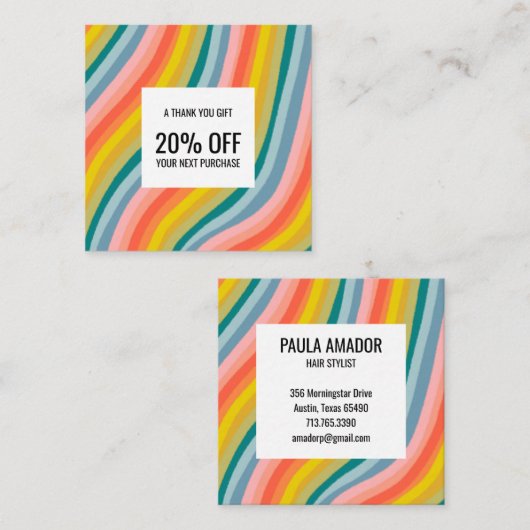 レインボーカラフルミニマリストストライプ手作り 割引カード (正面/裏面)