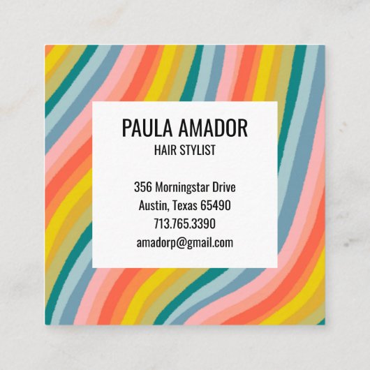 レインボーカラフルミニマリストストライプ手作り 割引カード (裏面)