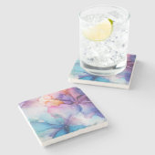 レインボーカラフルモザイク水彩大理石コースター ストーンコースター (横)