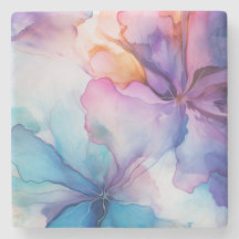 レインボーカラフルモザイク水彩大理石コースター