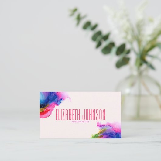 レインボーカラフルモダンエレガント抽象芸術QRコード 名刺 (スタンド正面)