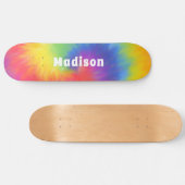 レインボーカラフルモダン絞り染めスワール名前をカスタムする スケートボード (横)