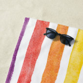 レインボーカラフルモノグラム名水彩ストライプ色 ビーチタオル (インサイチュ)