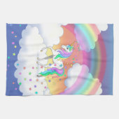 レインボーカラフルユニコーンとスター キッチンタオル (横)