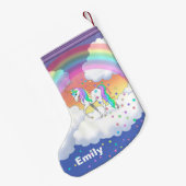 レインボーカラフルユニコーンとスター スモールクリスマスストッキング (裏面 (吊り時))