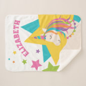 レインボーカラフルユニコーンスターズガーリー名前をカスタムする シェルパブランケット (正面(横))