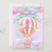 レインボーカラフルユニコーンホットエアバルーンブラウンキツネ 招待状 (正面)