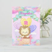 レインボーカラフルユニコーンホットエアバルーンベビーライオン 招待状 (スタンド正面)