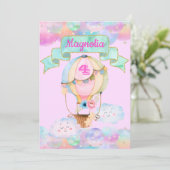 レインボーカラフルユニコーンホットエアバルーン誕生日 招待状 (スタンド正面)