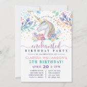 レインボーカラフルユニコーン誕生日パーティーへの招待 招待状 (正面)