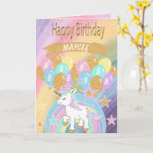 レインボーカラフルユニコーン誕生日 カード (黄色い花)