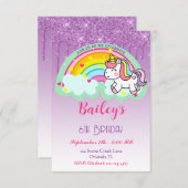 レインボーカラフルユニコーン誕生日 招待状 (正面/裏面)