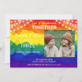 レインボーカラフルライツフォトジョイント誕生日 招待状 (正面)