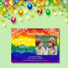 レインボーカラフルライツフォトジョイント誕生日 招待状