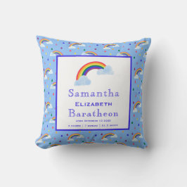 レインボーカラフルレインパーソナライズされたベビー誕生状態 クッション