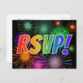 レインボーカラフルレター「RSVP!」、花火パターン ポストカード (正面/裏面)
