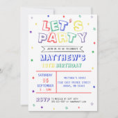 レインボーカラフルレッツパーティーボーイ誕生日 招待状 (正面)