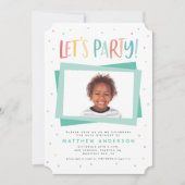 レインボーカラフルレットパーティー誕生日フォト招待状 (正面)