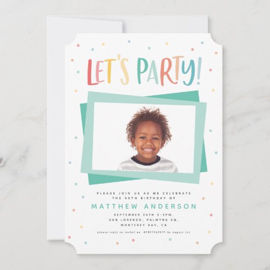 レインボーカラフルレットパーティー誕生日フォト招待状 (正面)