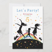 レインボーカラフル子供の誕生日おもしろい 招待状 (正面)