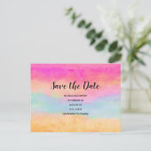レインボーカラフル抽象芸術ストライプ日付の保存 インビテーションポストカード (スタンド正面)