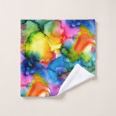 レインボーカラフル抽象芸術絞り染め バスタオルセット (ウォッシュタオル)