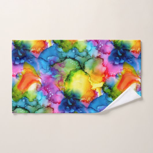 レインボーカラフル抽象芸術絞り染め バスタオルセット (ハンドタオル)