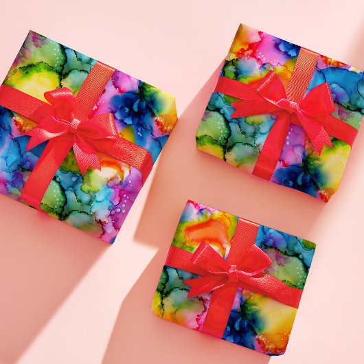 レインボーカラフル抽象芸術絞り染め ラッピングペーパーシート